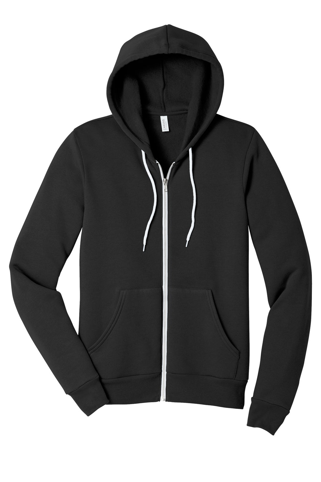 Blank fleece zip hoodie on model for premium custom merch