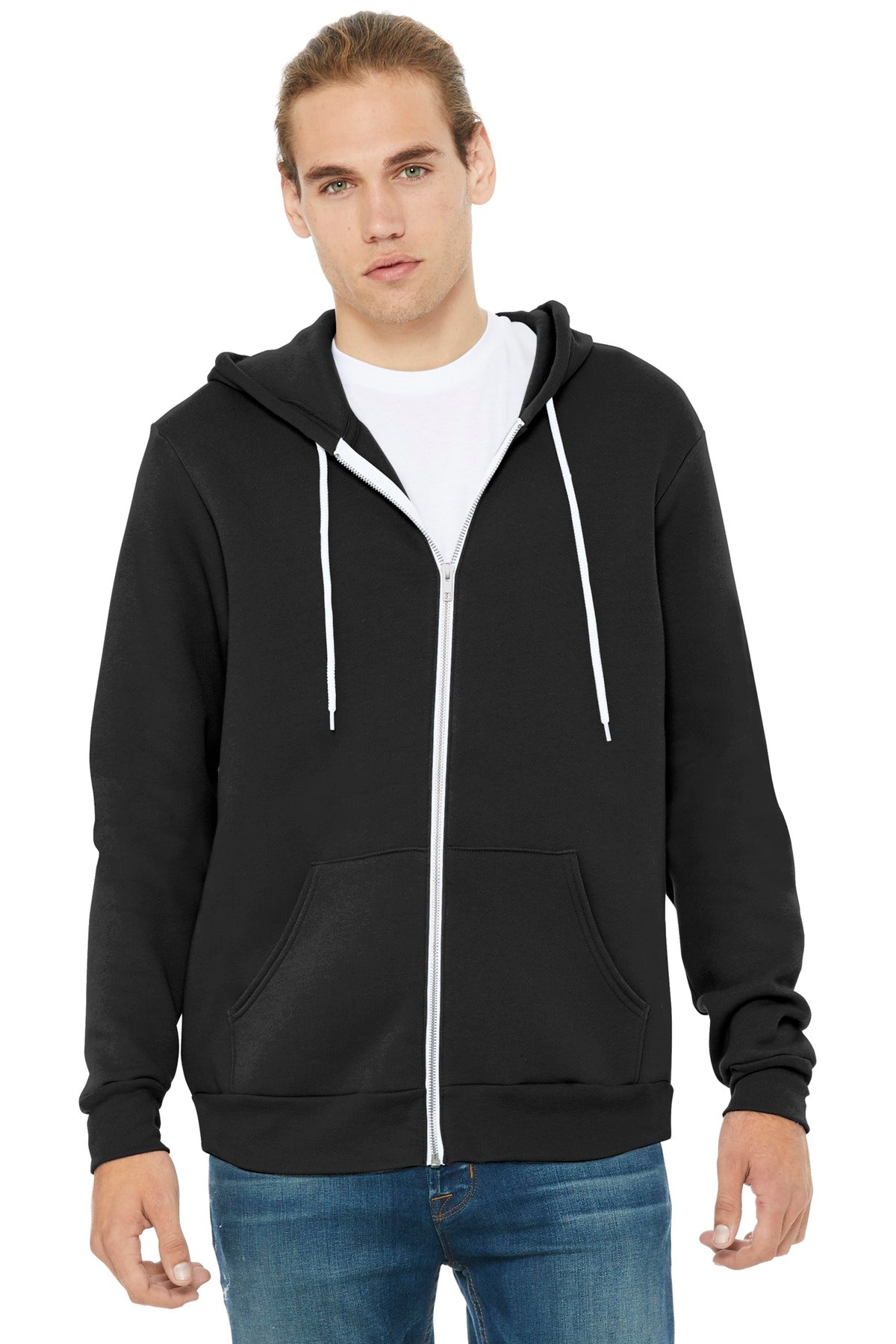 Full-zip hoodie sleeve detail for DTF printed sweatshirt projects