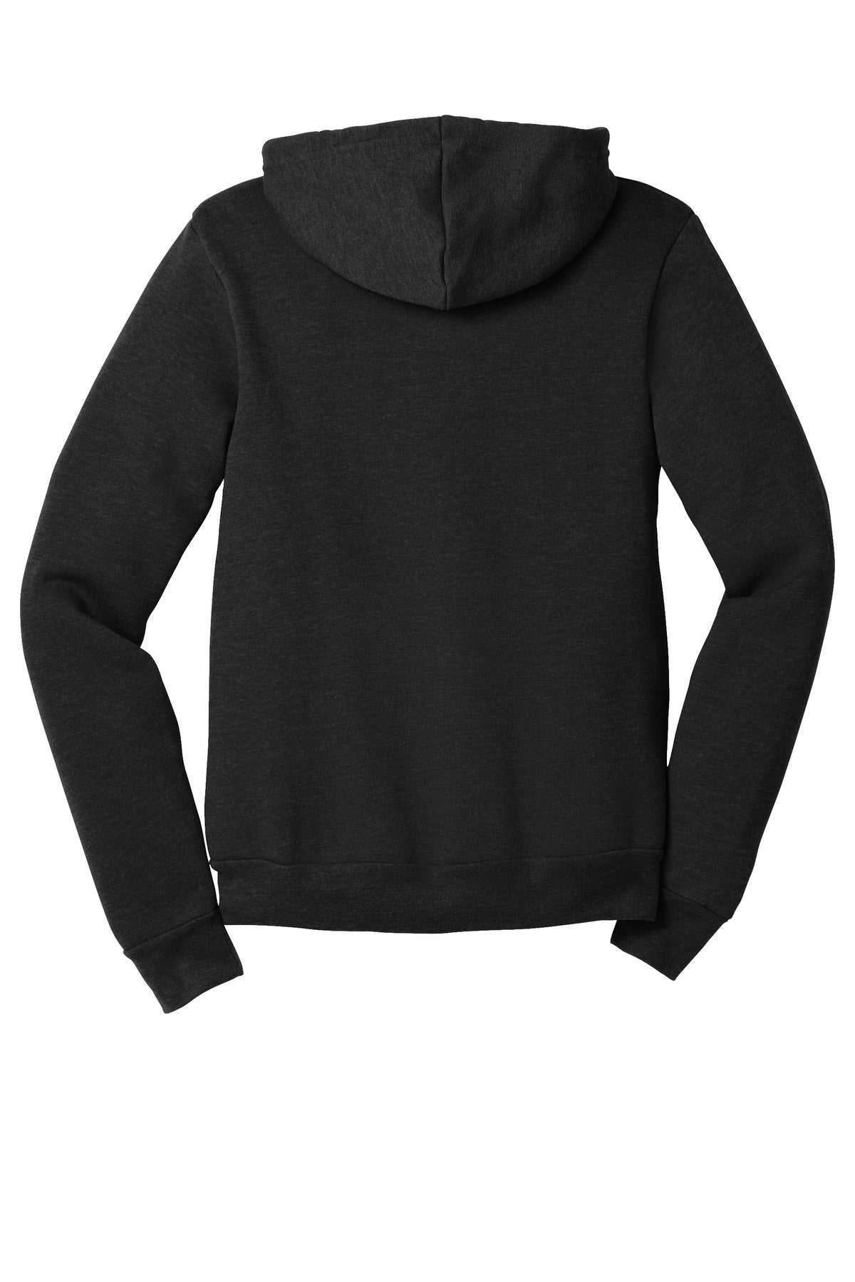 Unisex zip hoodie flat lay with hood detail for custom apparel orders