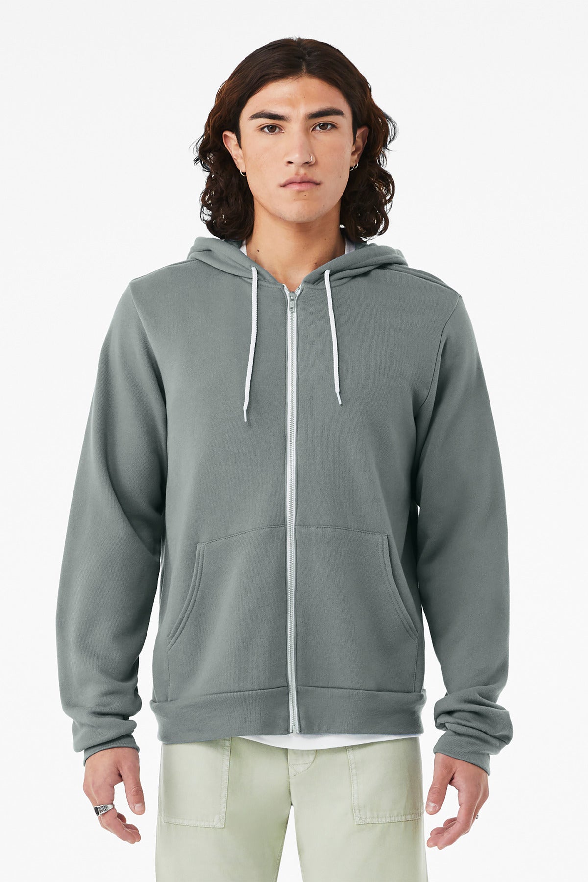 Blank zip hoodie shoulder and hood detail for rush custom branding