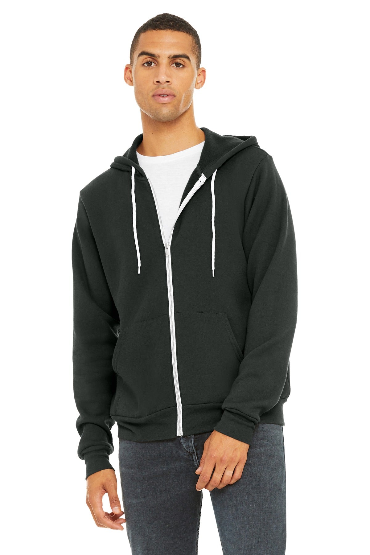 Blank full-zip hoodie back angle for custom team apparel