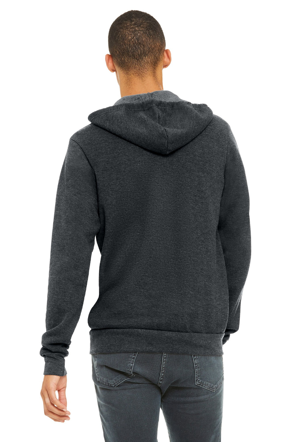 Full-zip hoodie hem detail for custom apparel decoration