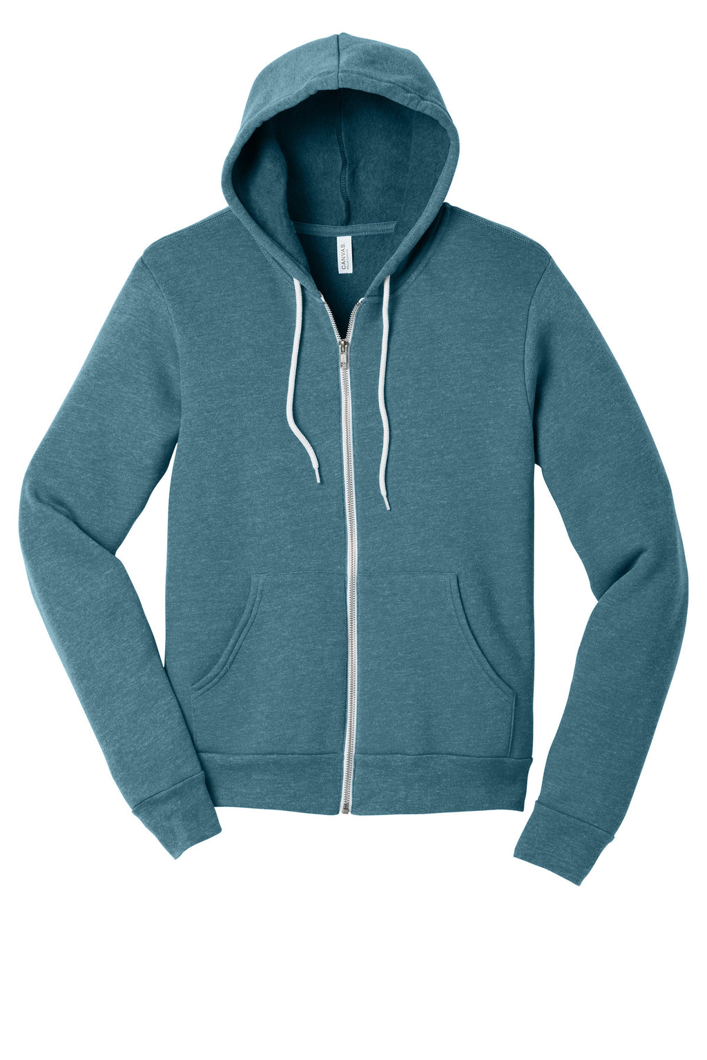 Blank full-zip fleece hoodie back angle for rush custom merch