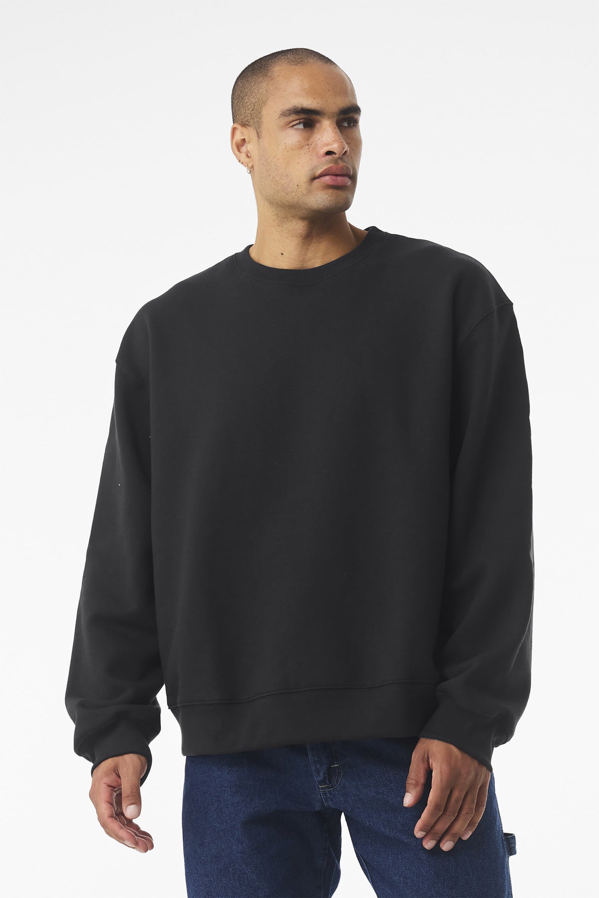 Blank BELLA+CANVAS sweatshirt sleeve seam for DTF custom printing