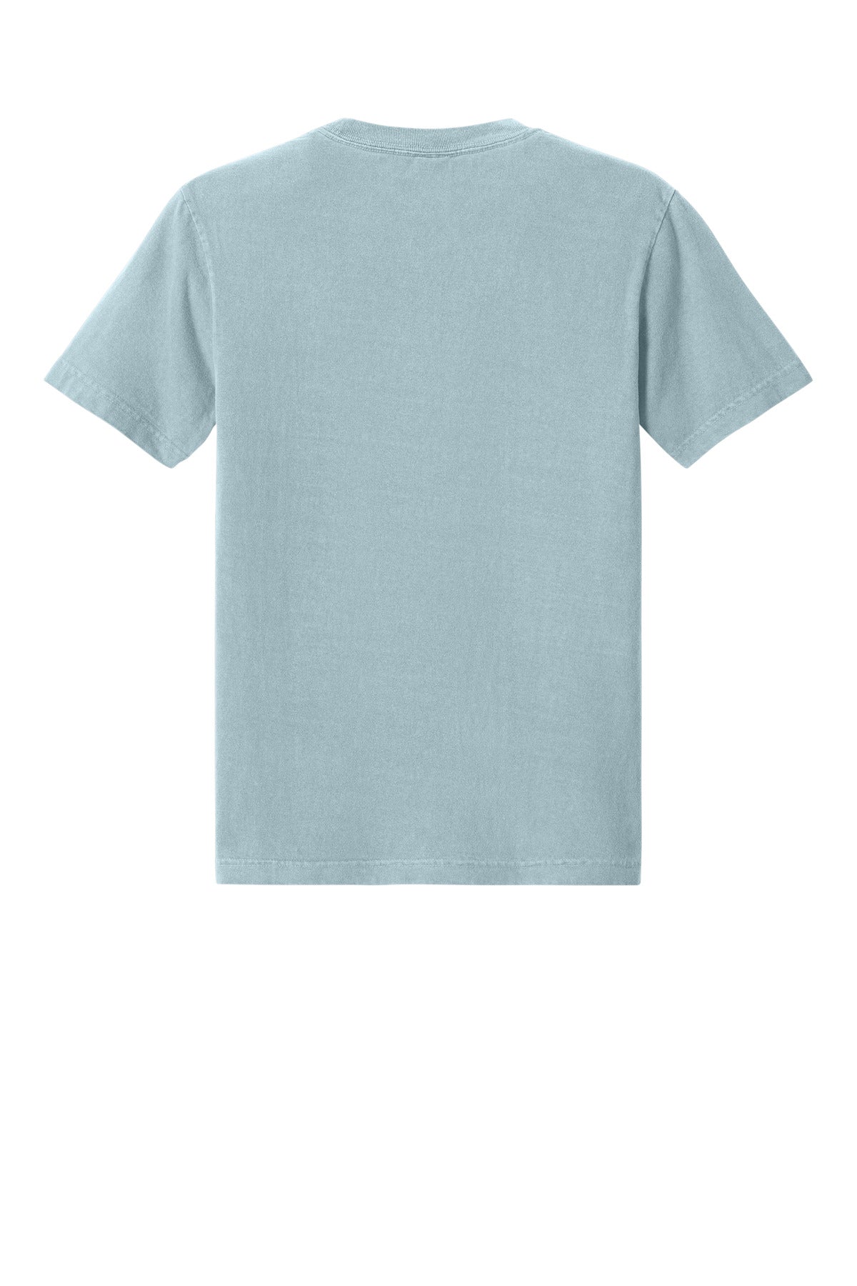 Blank garment-dyed tee on model for rush custom t-shirt orders