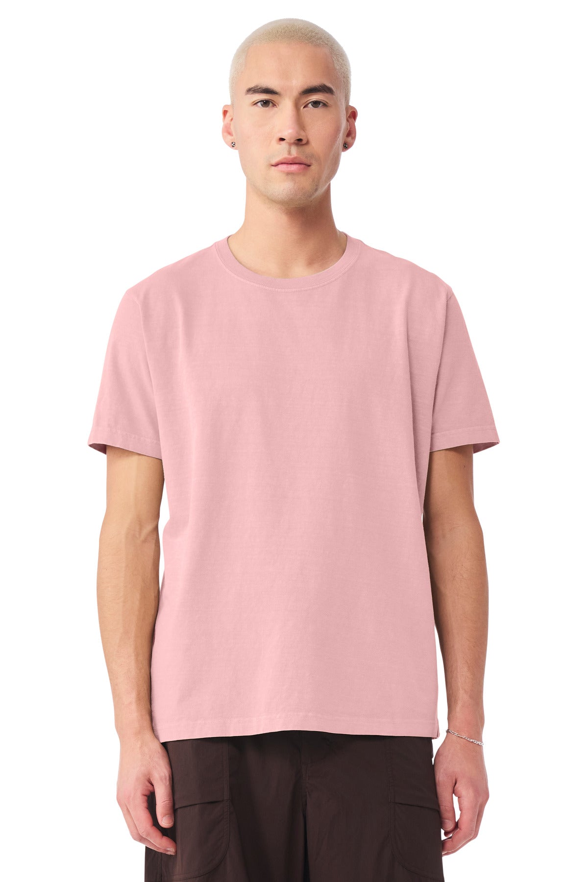 Blank heavyweight cotton tee side view for custom merch printing