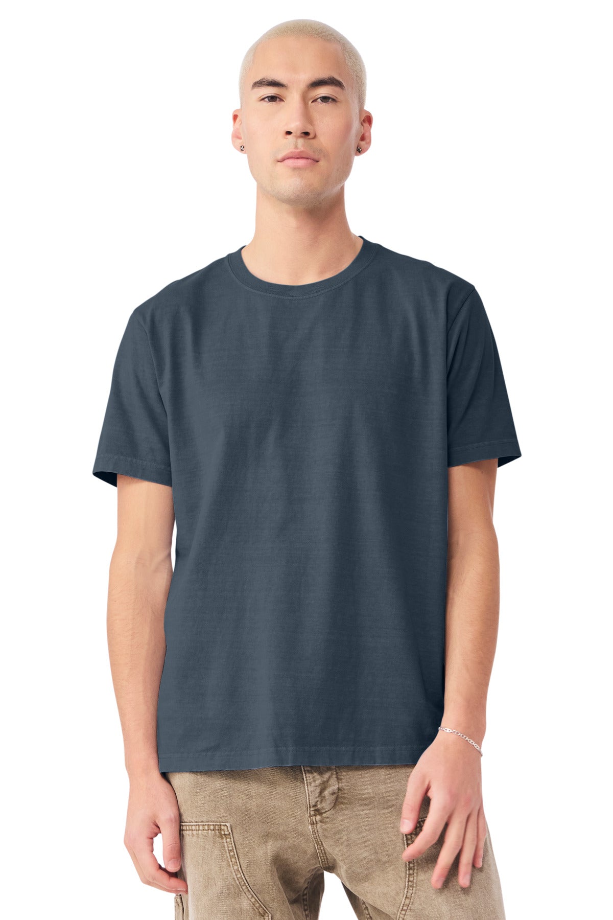 Blank fashion tee folded on table for rush custom shirt orders