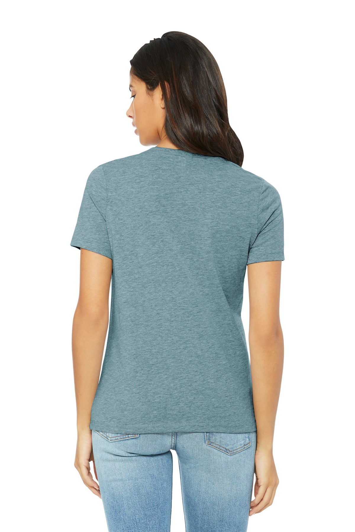 Retail-style women’s relaxed CVC t-shirt product photo