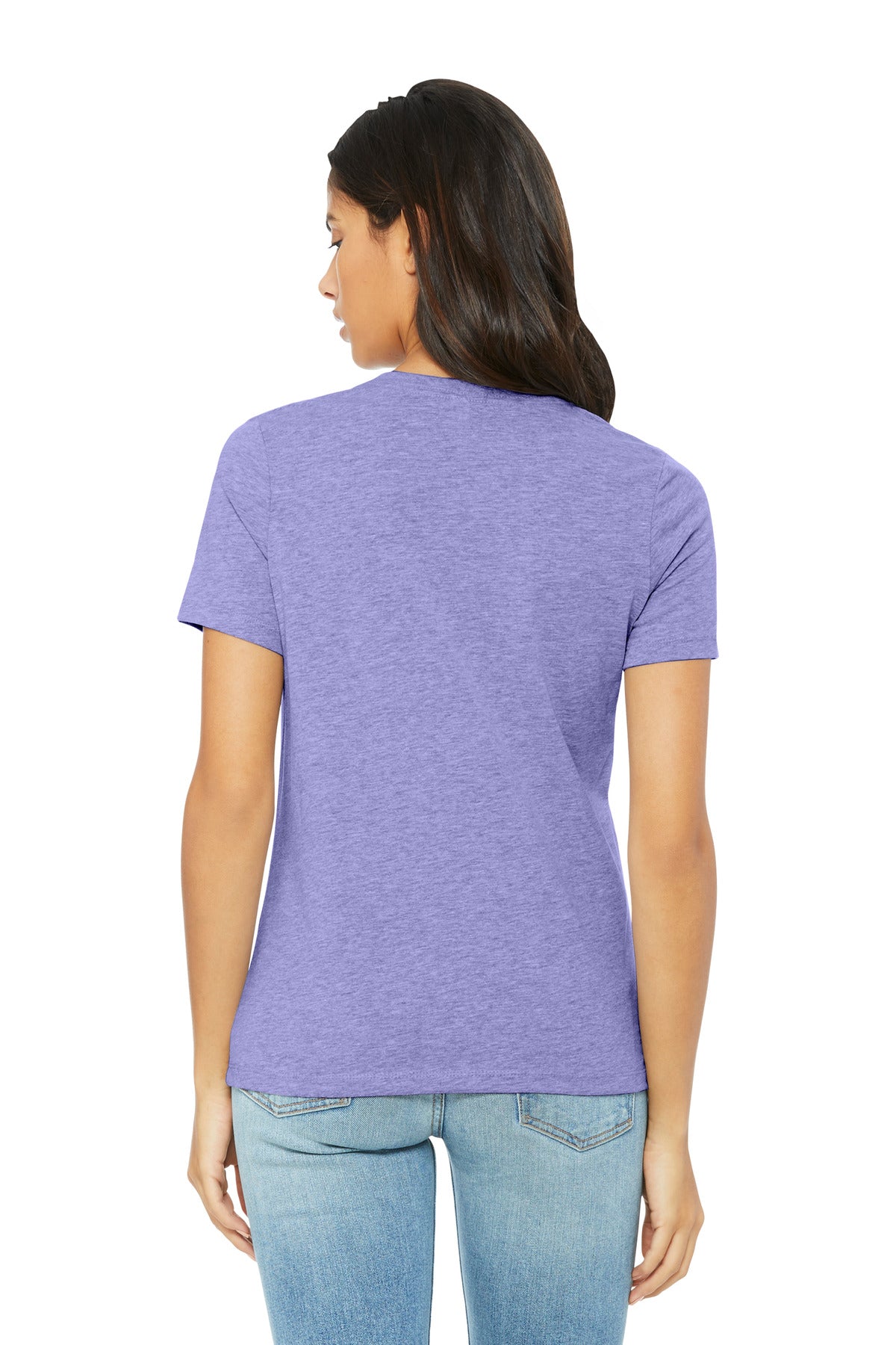 DIY Printz custom printed women’s CVC tee laid flat to show front and sleeve print placement