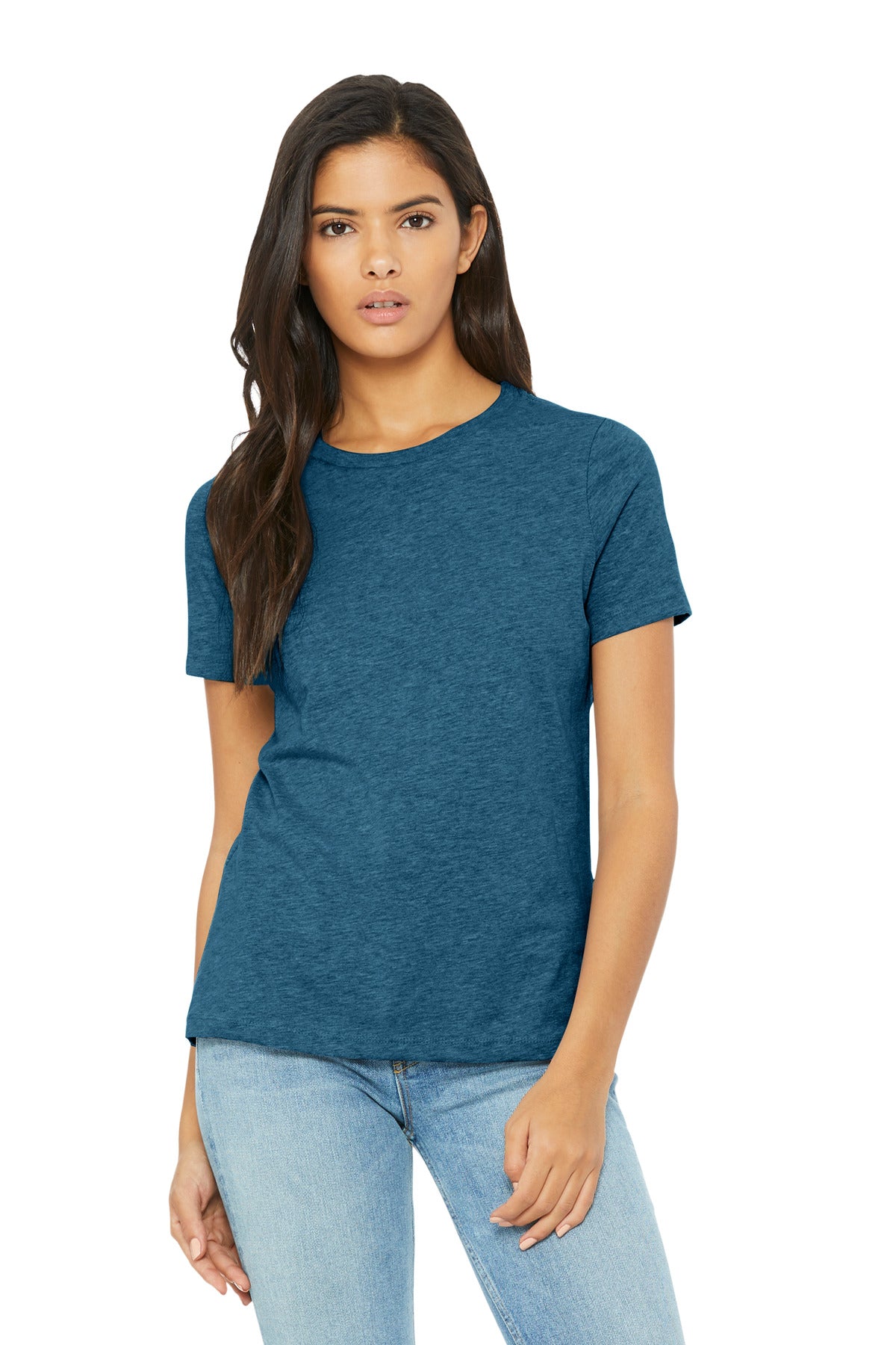 BELLA+CANVAS women’s relaxed heather shirt styled for ecommerce with custom branding by DIY Printz