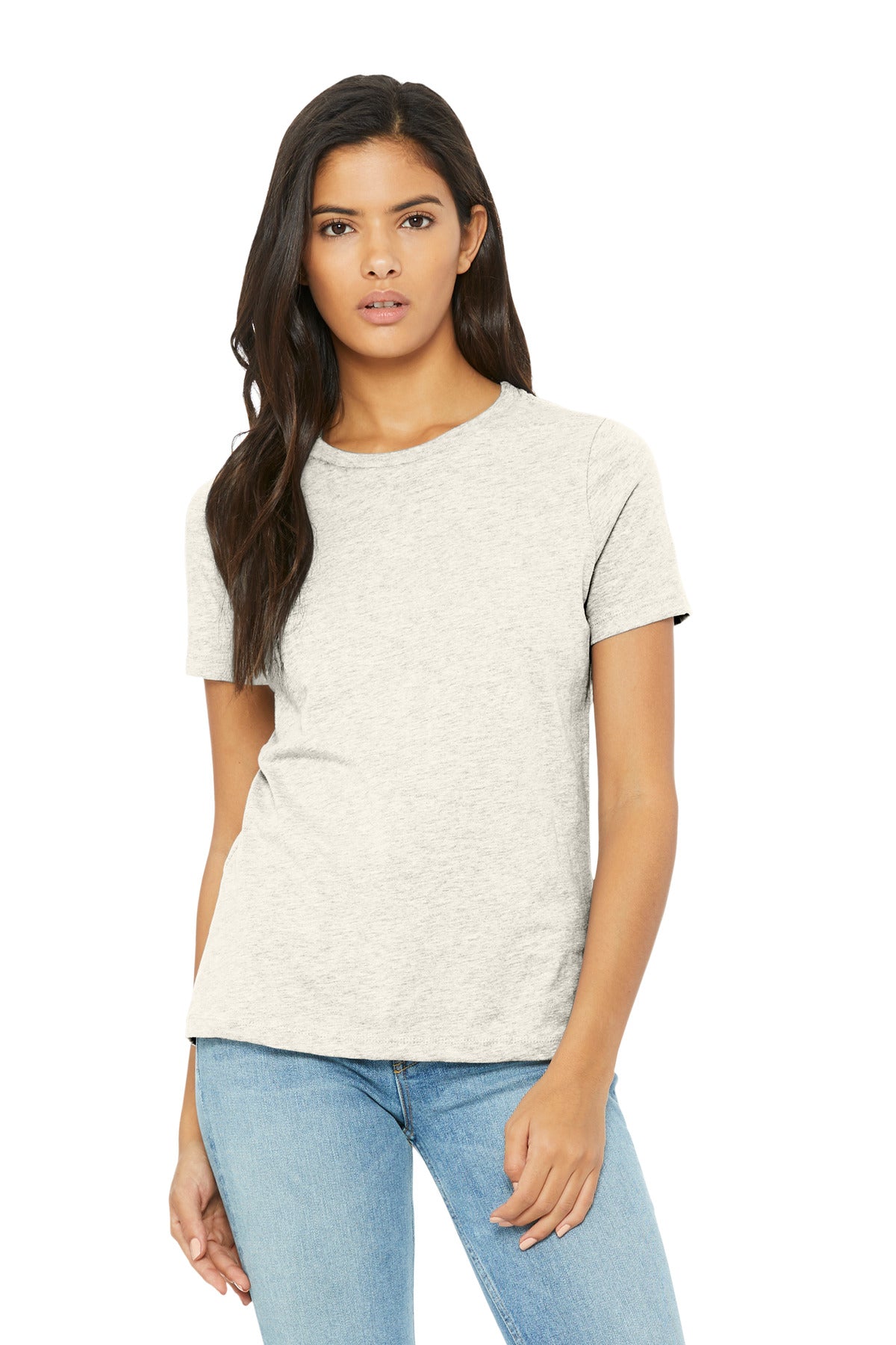 DIY Printz custom merch apparel shown on BELLA+CANVAS women’s relaxed fit heather t-shirt