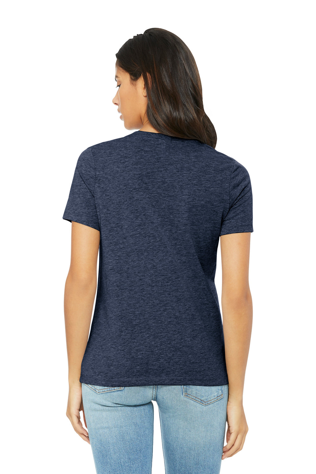 Women’s relaxed CVC shirt in heather colorway with left chest logo decoration by DIY Printz