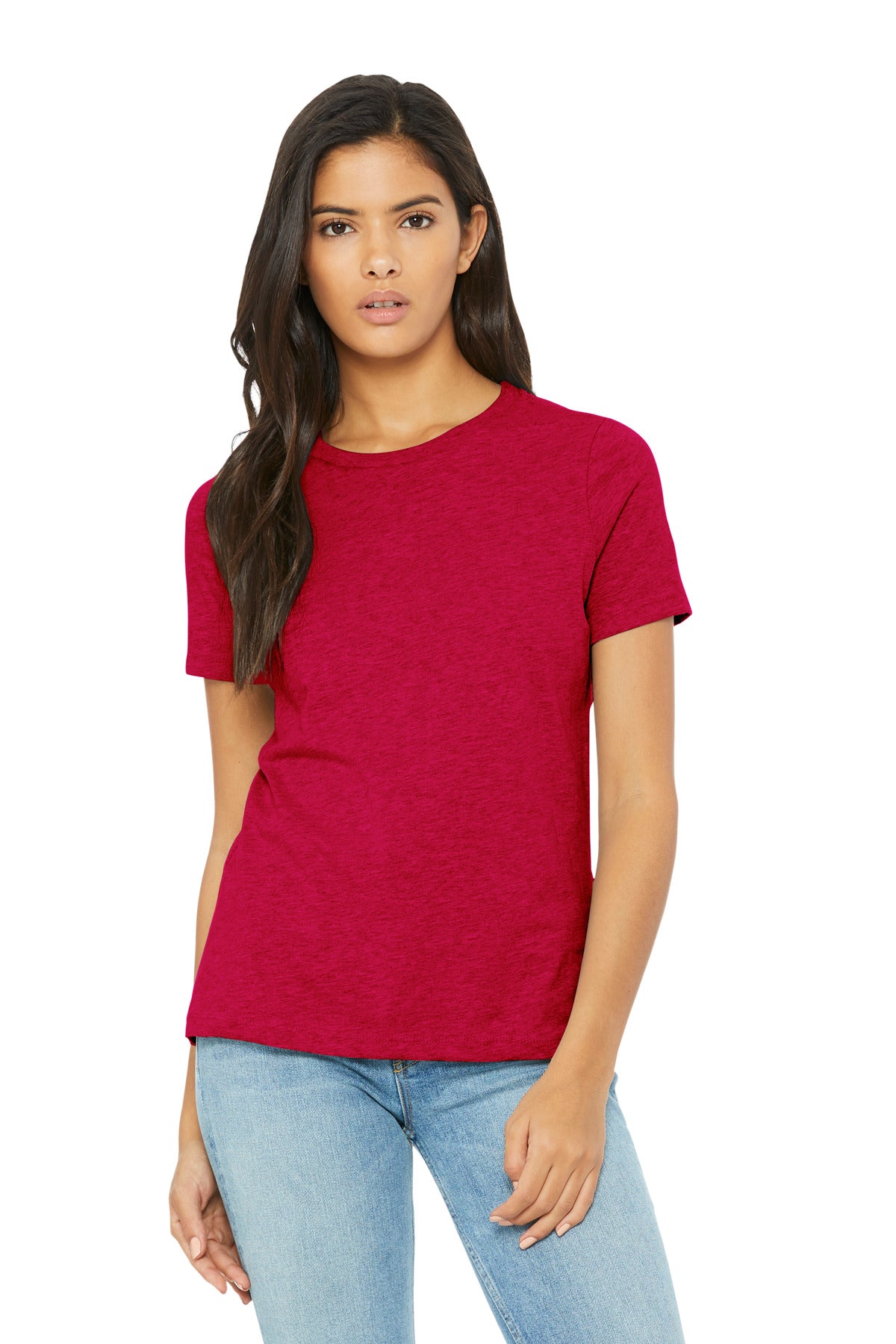 Women’s short sleeve heather tee mockup by DIY Printz on BELLA+CANVAS BC6400CVC blank apparel