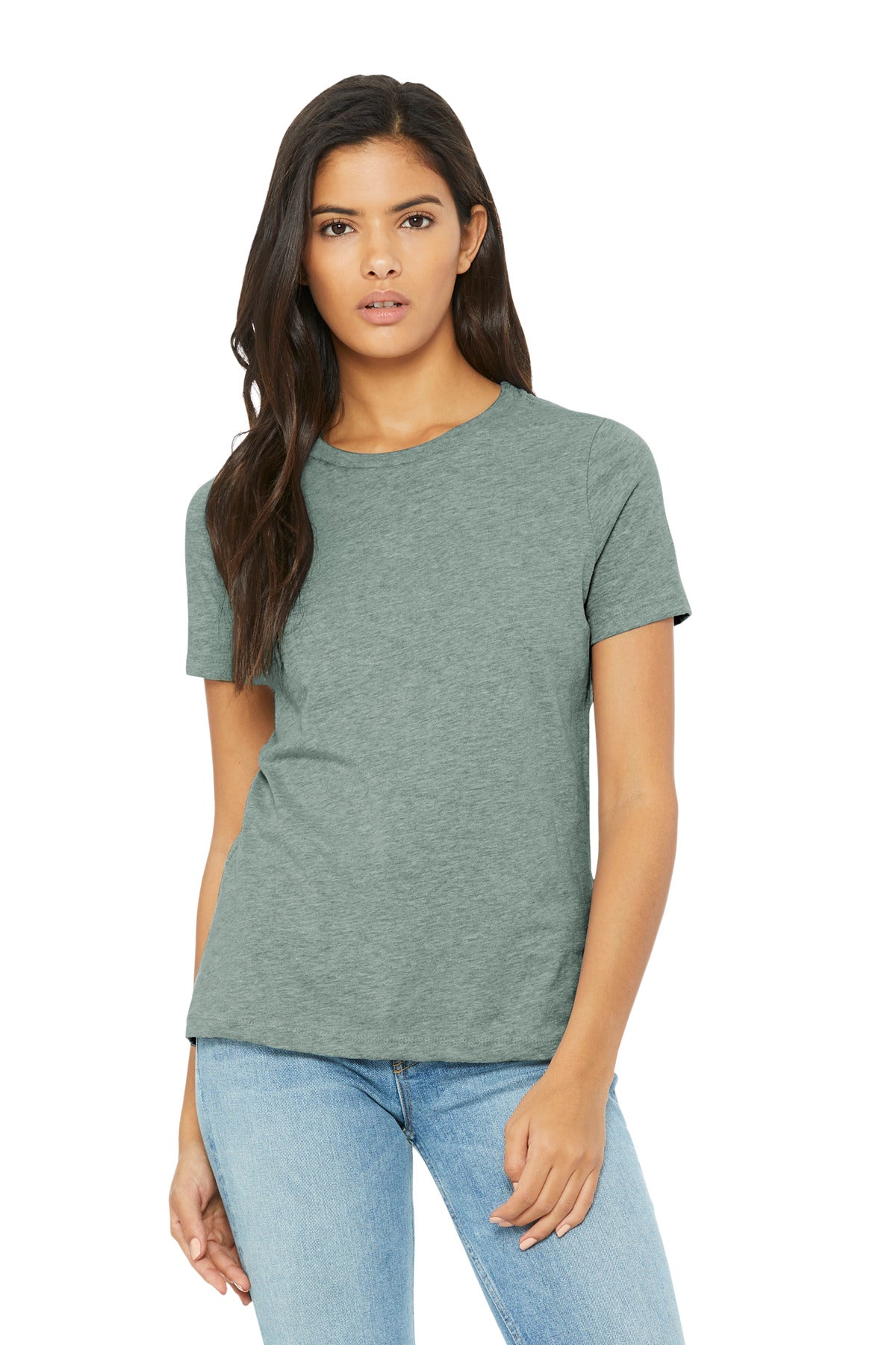 DIY Printz custom printed BELLA+CANVAS BC6400CVC women’s tee shown flat with premium front design placement
