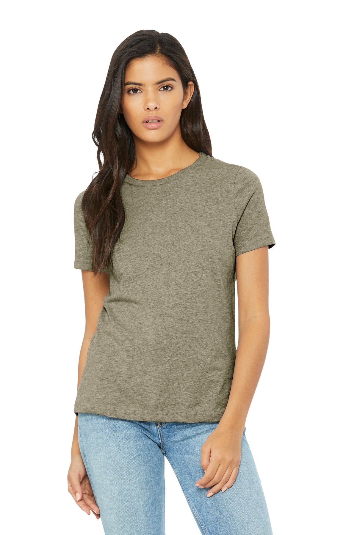 Lightweight women’s CVC tee drape detail