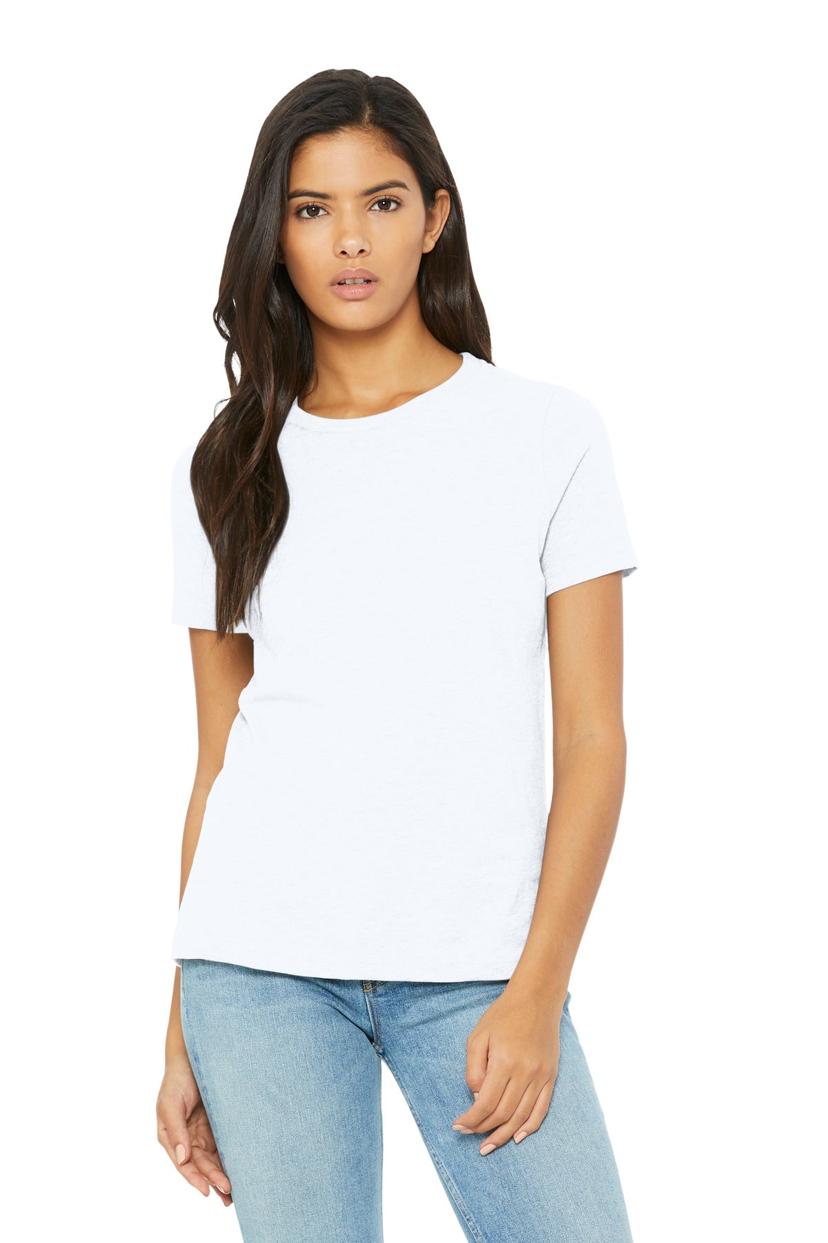 Side profile of BELLA+CANVAS BC6400CVC women’s tee with custom printed design from DIY Printz
