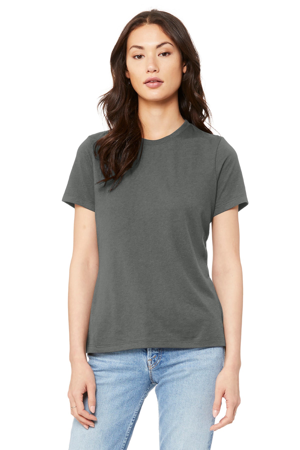 Relaxed women’s jersey tee with left chest custom logo for wholesale custom t-shirts and staff uniforms