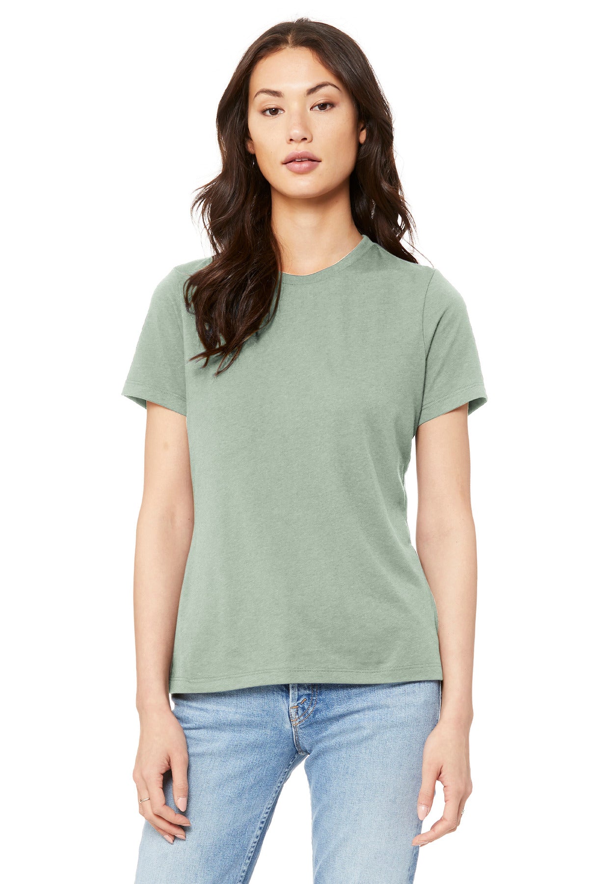 BC6400 women’s jersey tee hanging display prepared for wholesale custom t-shirts and custom branding