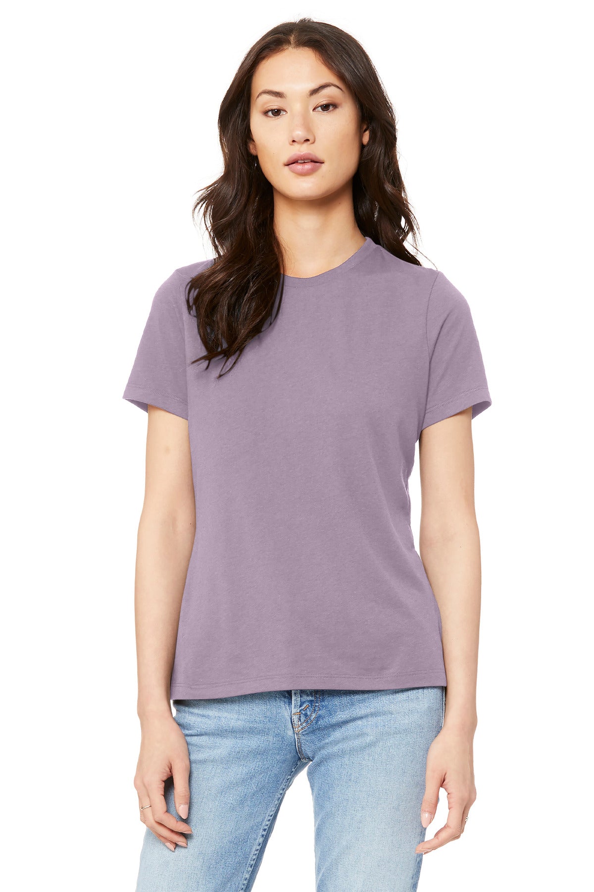 BELLA+CANVAS BC6400 women’s tee with front and back DTG print for custom merch brands