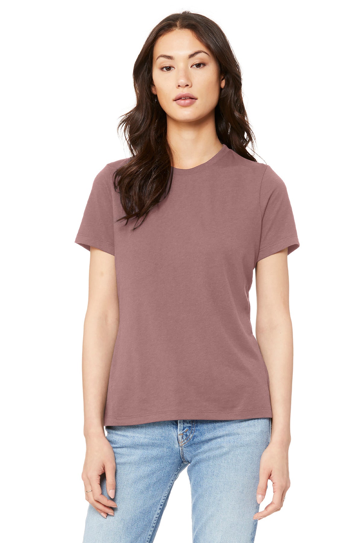 BELLA+CANVAS BC6400 shirt styled for DTG print with soft jersey fabric and relaxed drape