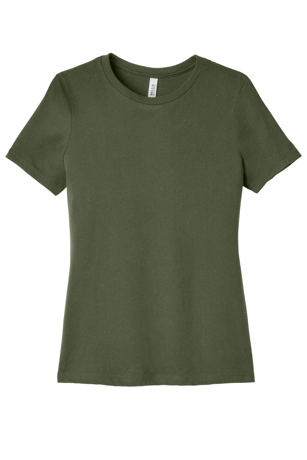 Side angle of BC6400 women’s short sleeve tee featuring custom logo placement for wholesale custom t-shirts