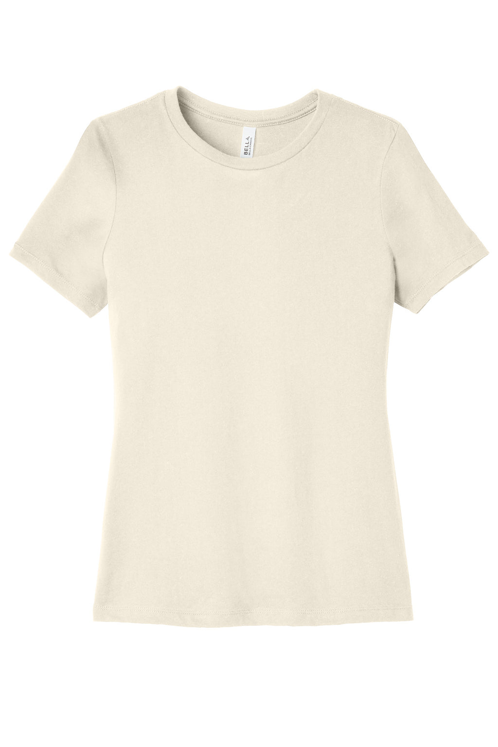 Premium women’s relaxed jersey tee shown folded for custom apparel fulfillment and resale