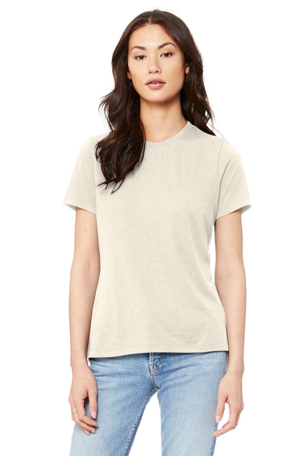 Retail-inspired women’s tee with Direct to Garment floral print and modern side-seamed construction