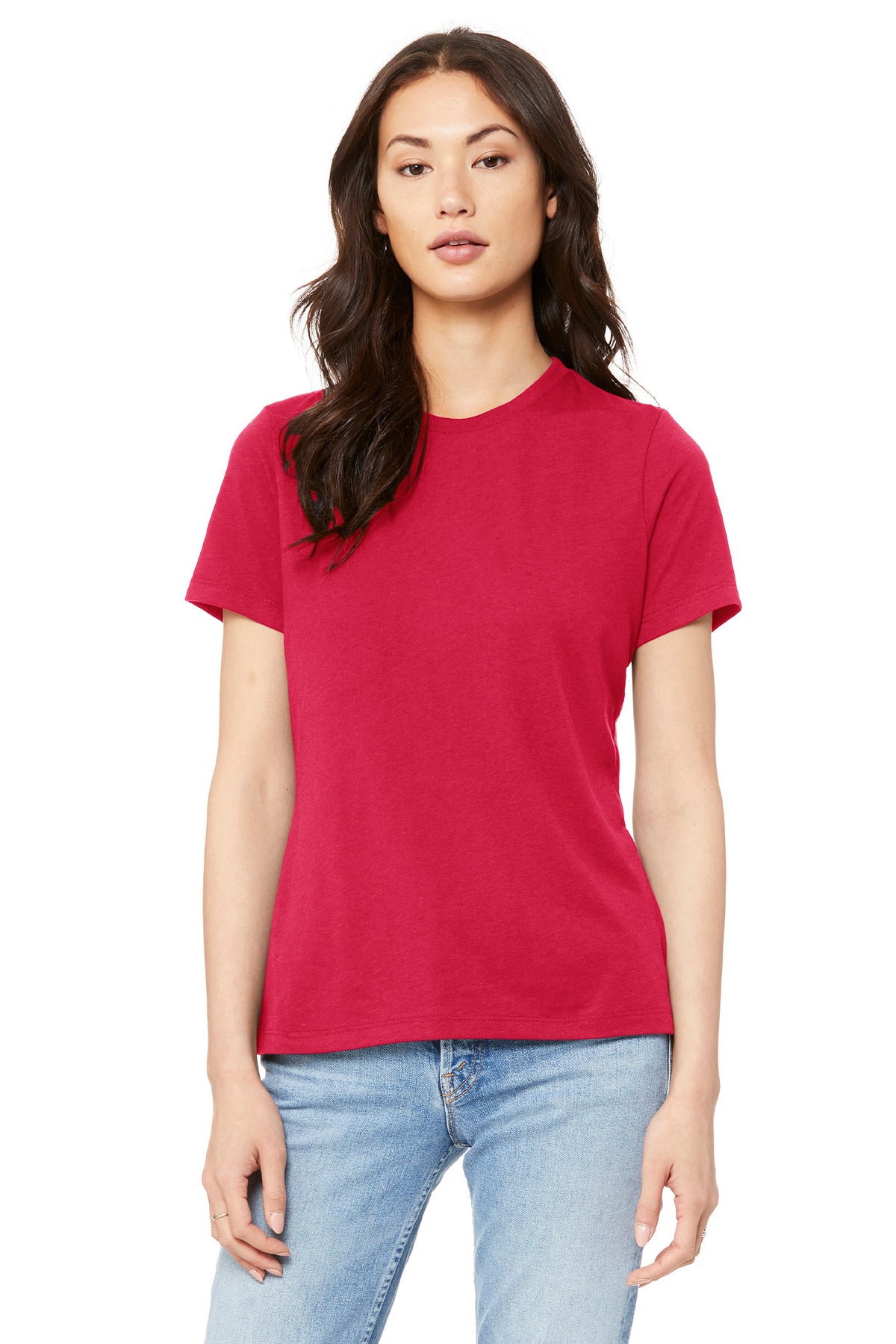 Relaxed fit women's tee styled with jeans
