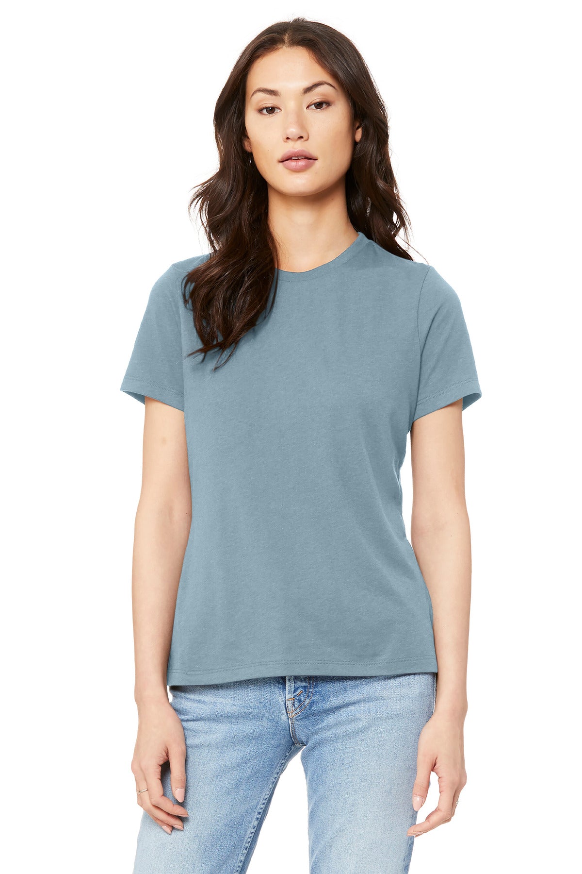 BELLA+CANVAS BC6400 custom women’s shirt with Direct to Garment logo print on front