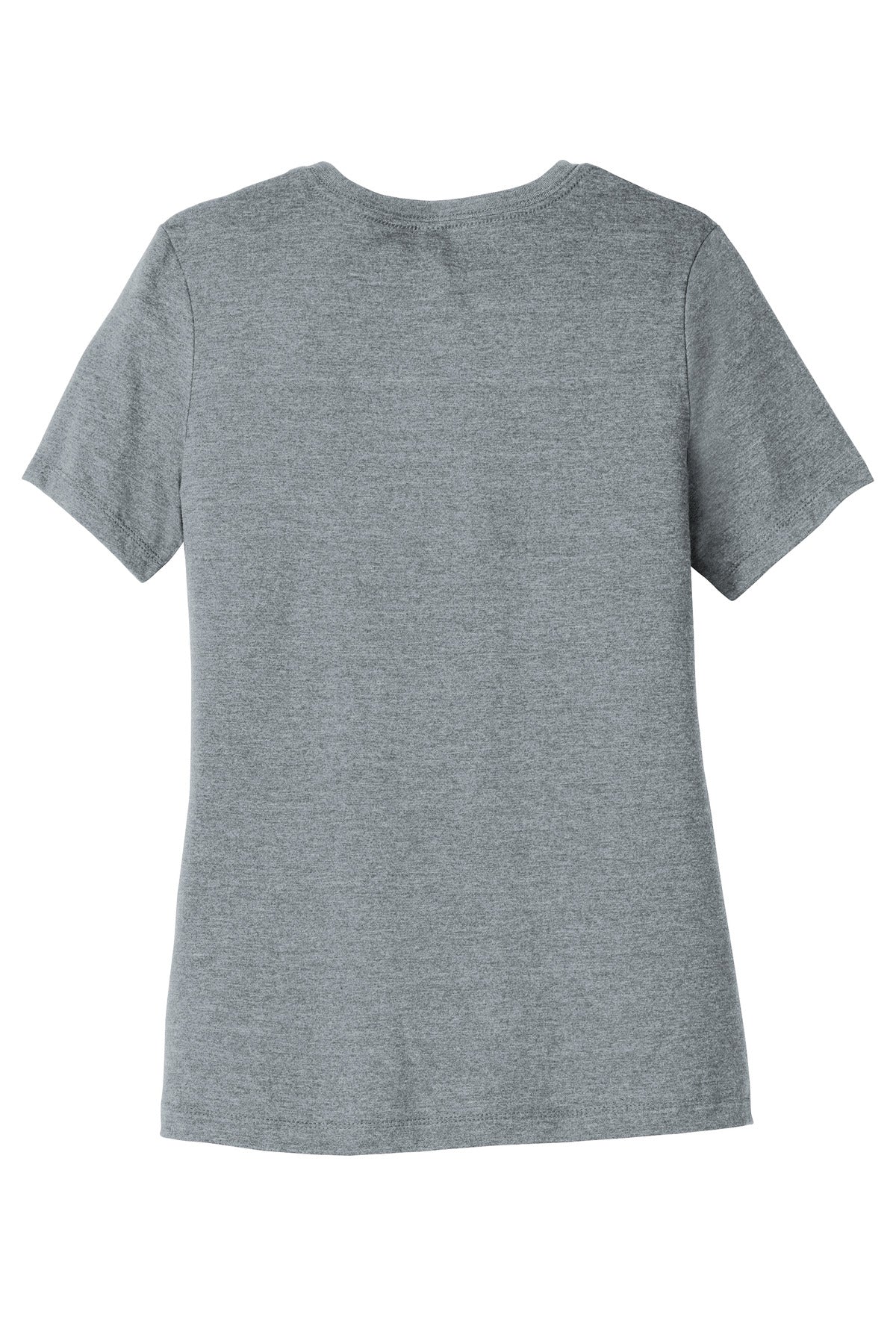 Lightweight women’s triblend tee folded on table for rush orders