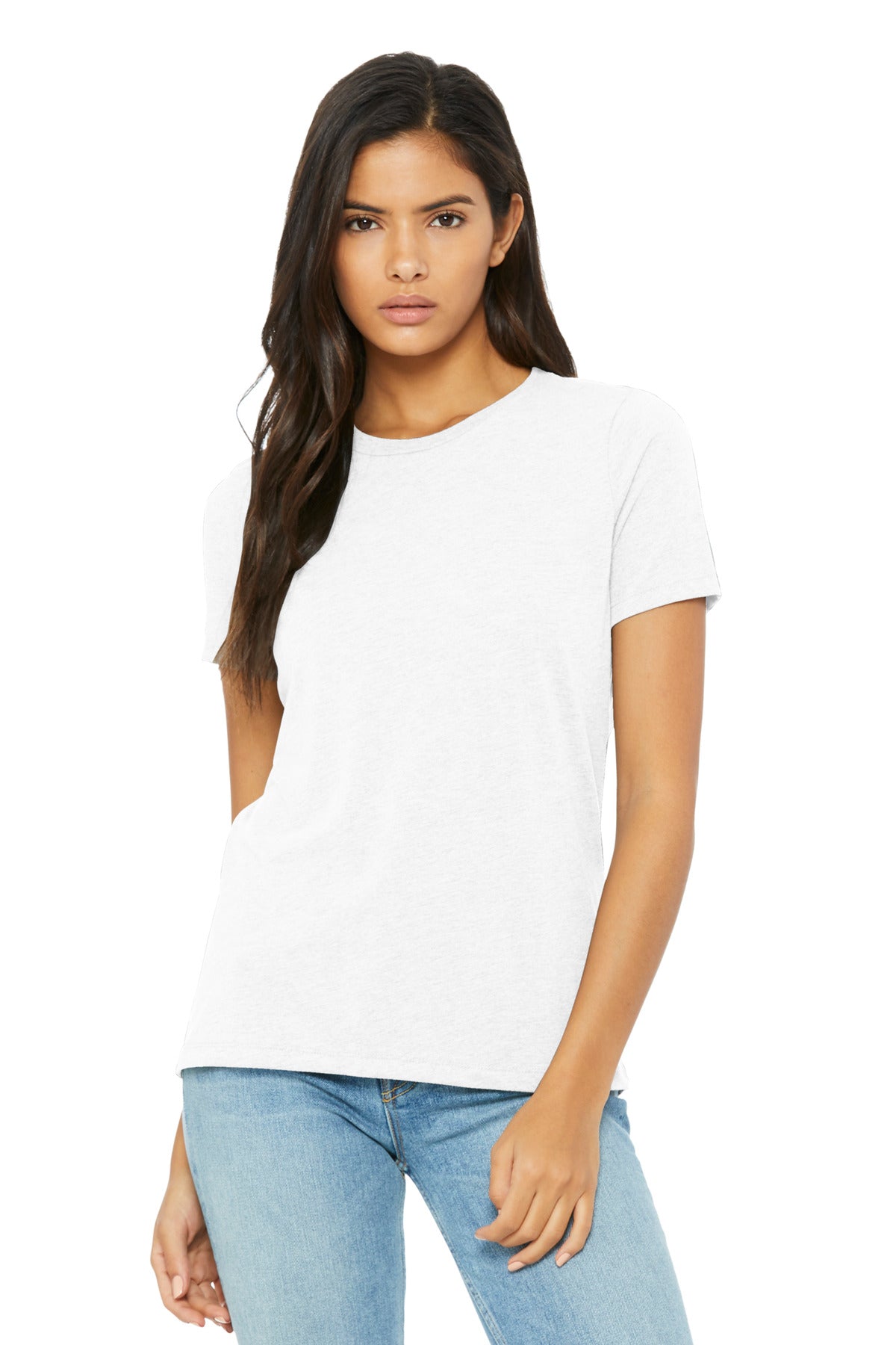 Women’s relaxed triblend shirt front profile for rush custom printing