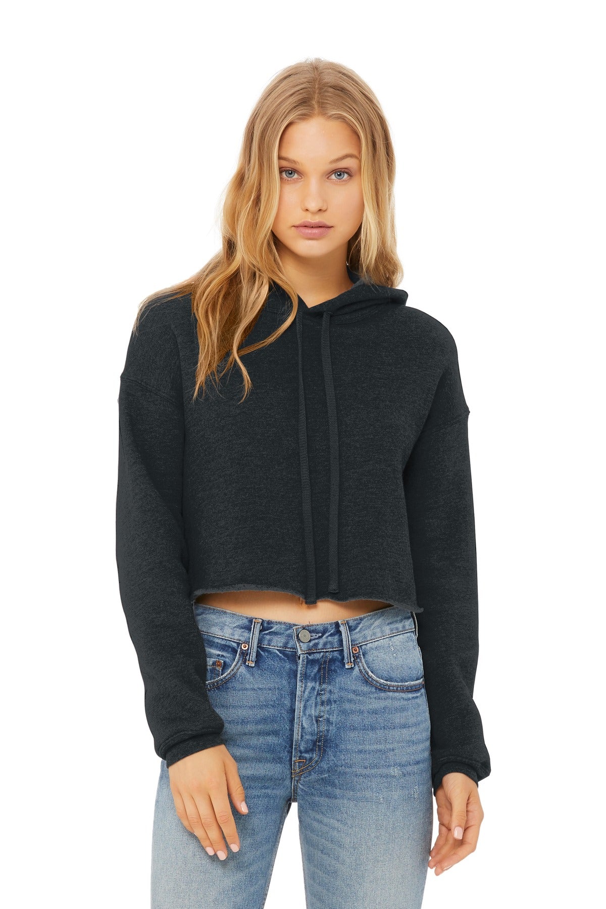 Women's cropped hoodie hood and drawcord detail BC7502