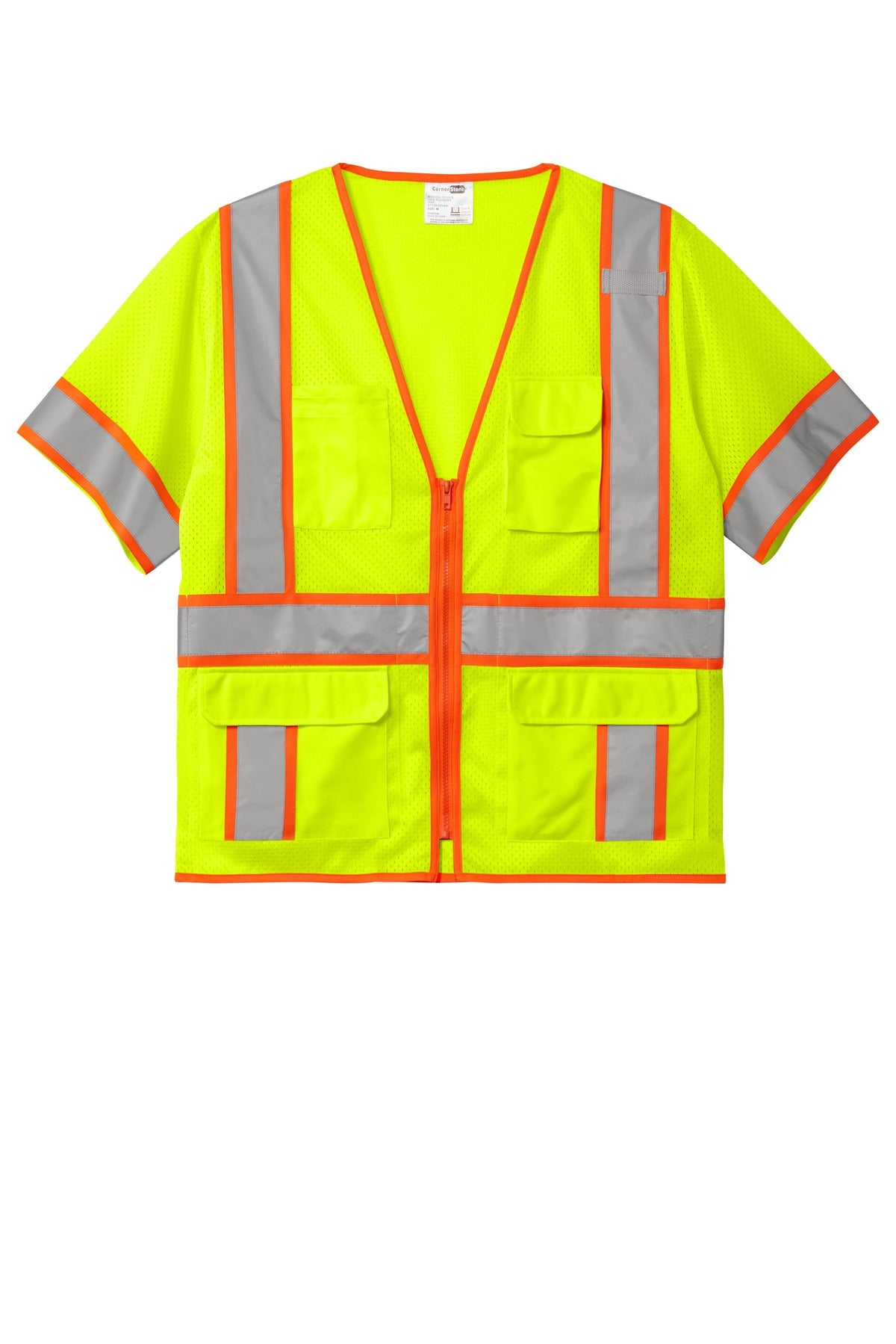 CornerStone  ANSI 107 Class 3 Surveyor Mesh Zippered Two-Tone Short Sleeve Vest. CSV106