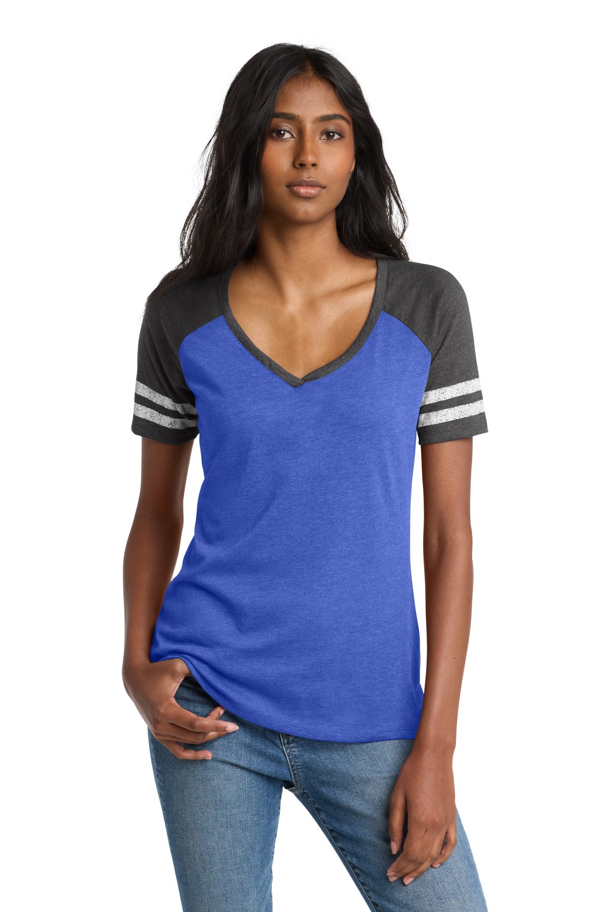 District  Women's Game V-Neck Tee. DM476
