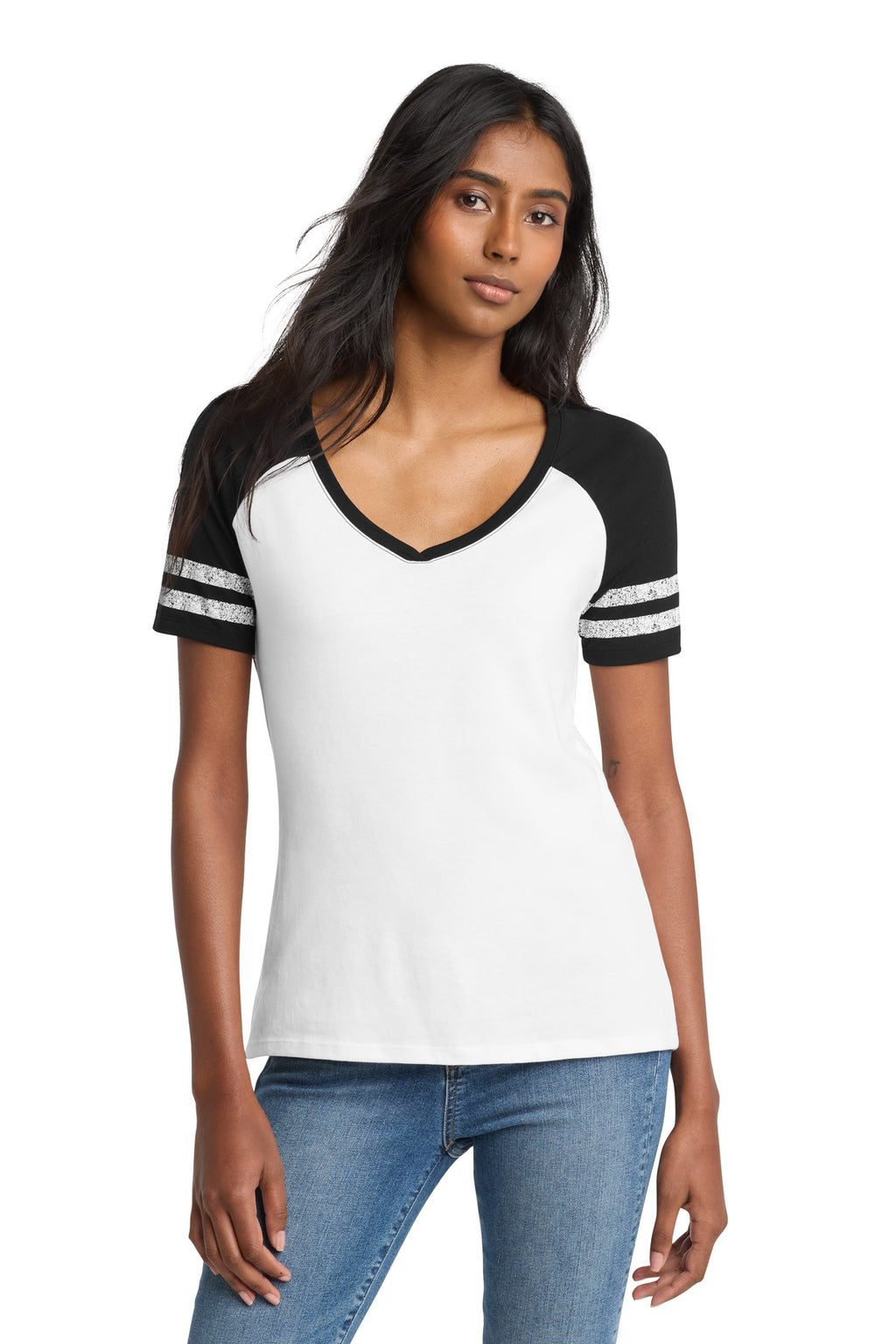 District  Women's Game V-Neck Tee. DM476