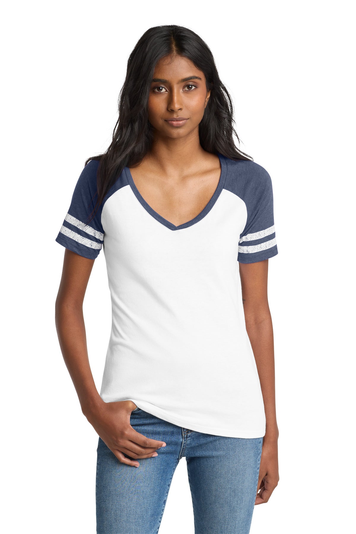 District  Women's Game V-Neck Tee. DM476