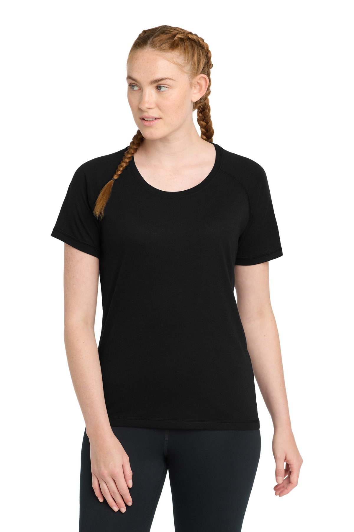 Sport-Tek  Women's PosiCharge  Tri-Blend Wicking Scoop Neck Raglan Tee. LST400
