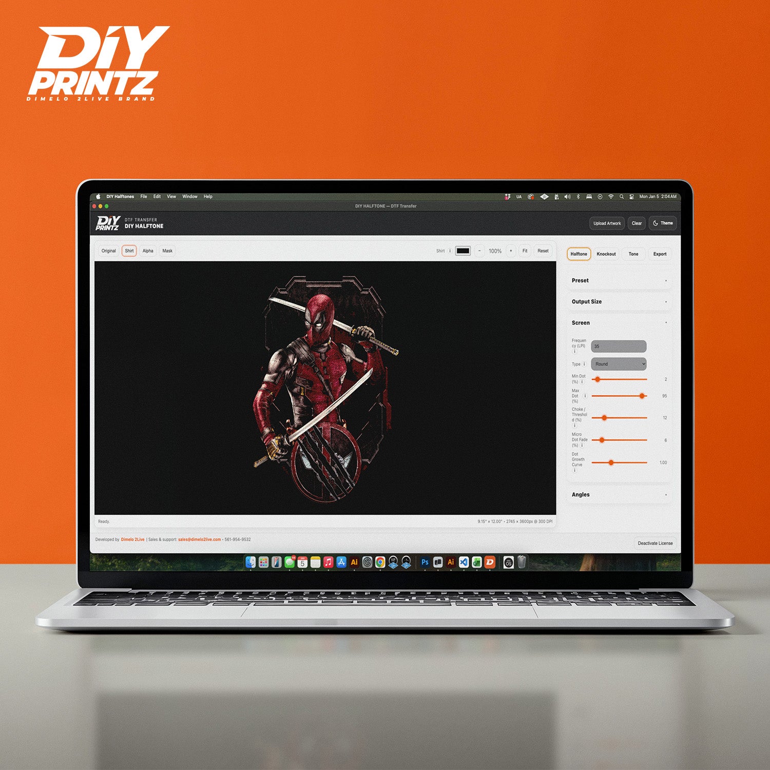 Fully Customize your halftone super quick and easy in just minutes using DIY PRINTZ DIY Halftone app powered by Dimelo 2Live