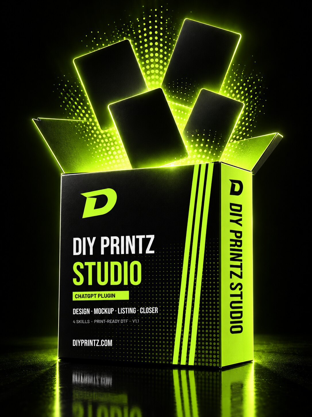 DIY Printz Studio box opening with four skill cards